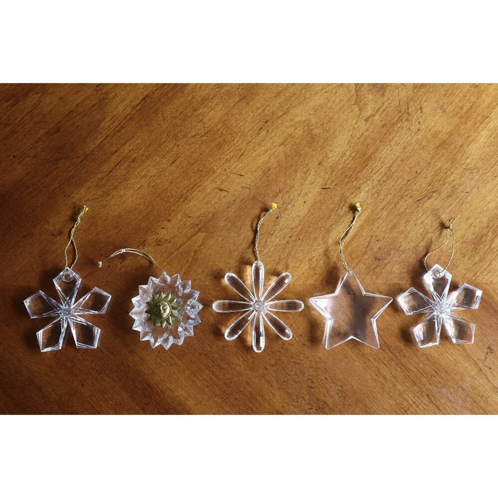 Lot of 5 Plastic Acrylic Clear Snowflake Ornaments Sun Face Celestial Sunburst - Picture 2 of 12